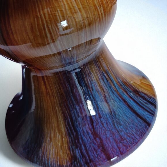 Vintage Set of Two Flambé Ceramic Candle Holders Pair Purple Blue Orange Pillars - Picture 8 of 10